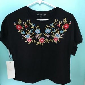 Black floral blouse